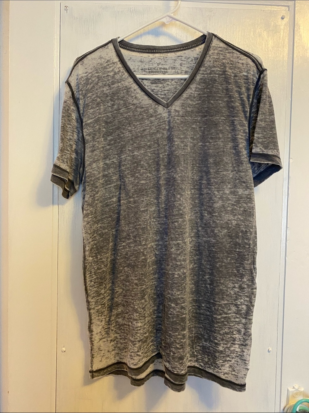 American Eagle Outfitters Men's Washed Charcoal V-Neck Tee